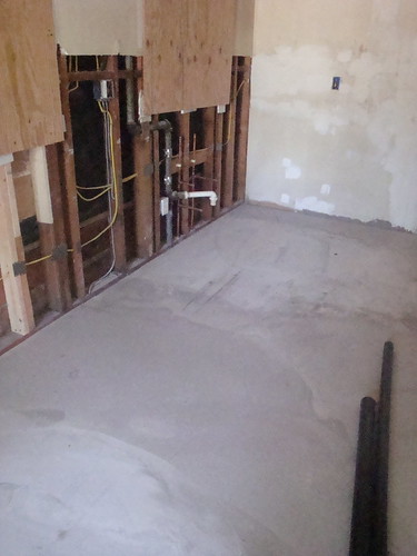Kitchen floor, leveled and ready for tile